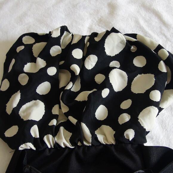 G). VINTAGE Strapless Mini Dress with Polka Dots Black White Size Small - Picture 2 of 6